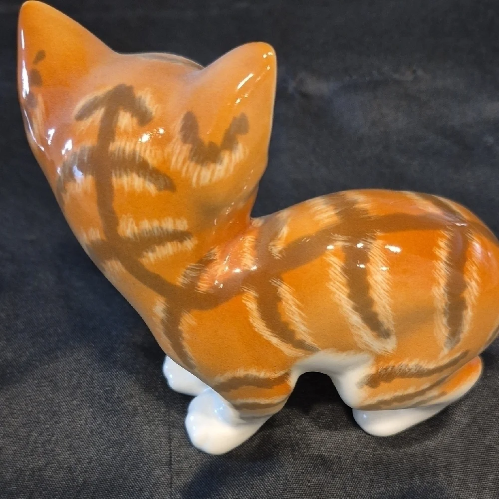 Lomonosov Large Rare Porcelain Tabby Cat Figurine